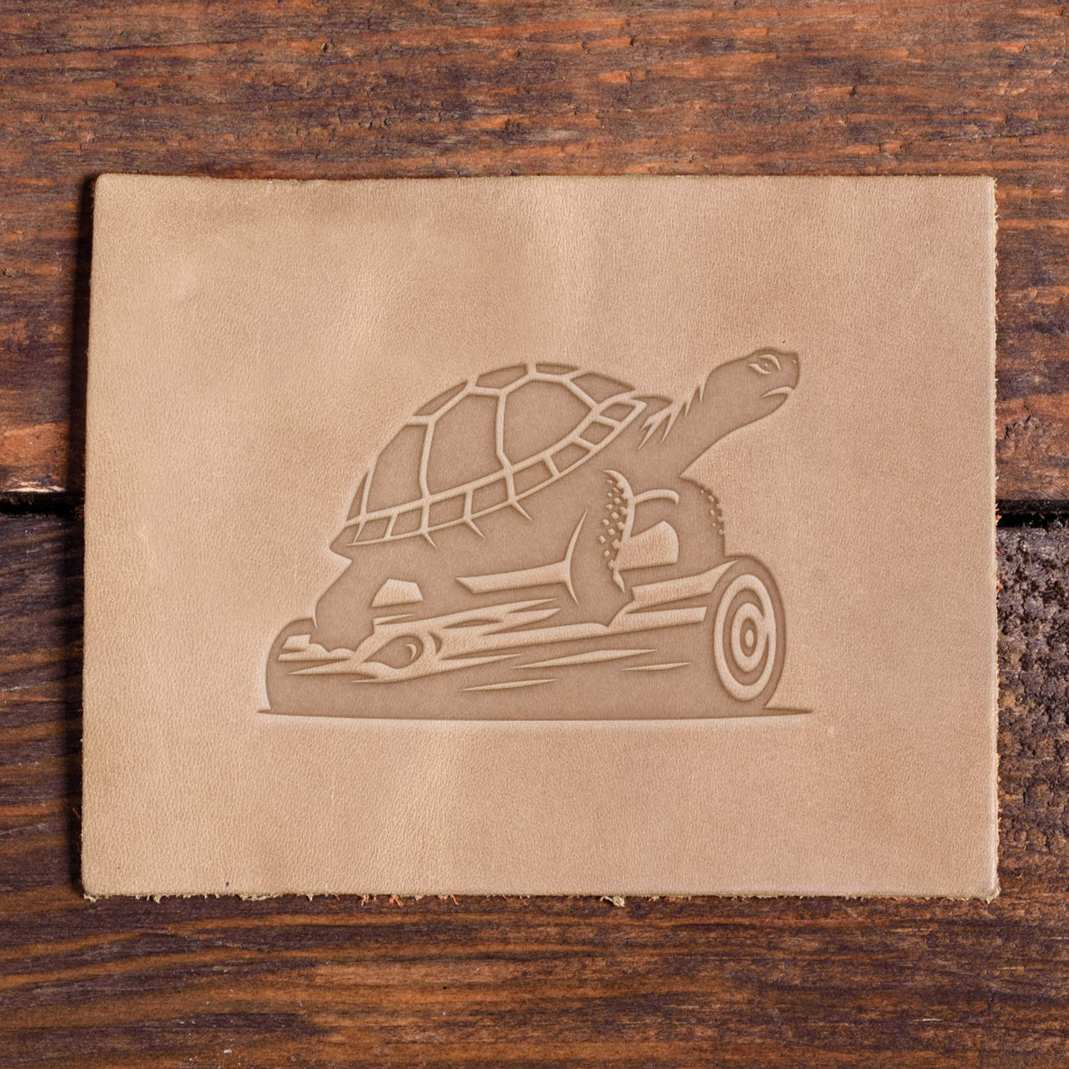 Tortoise on Log Delrin Leather Stamp