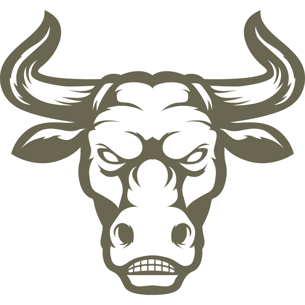 Delrin leather stamp design of a bold bull head with curved horns and expressive facial details.