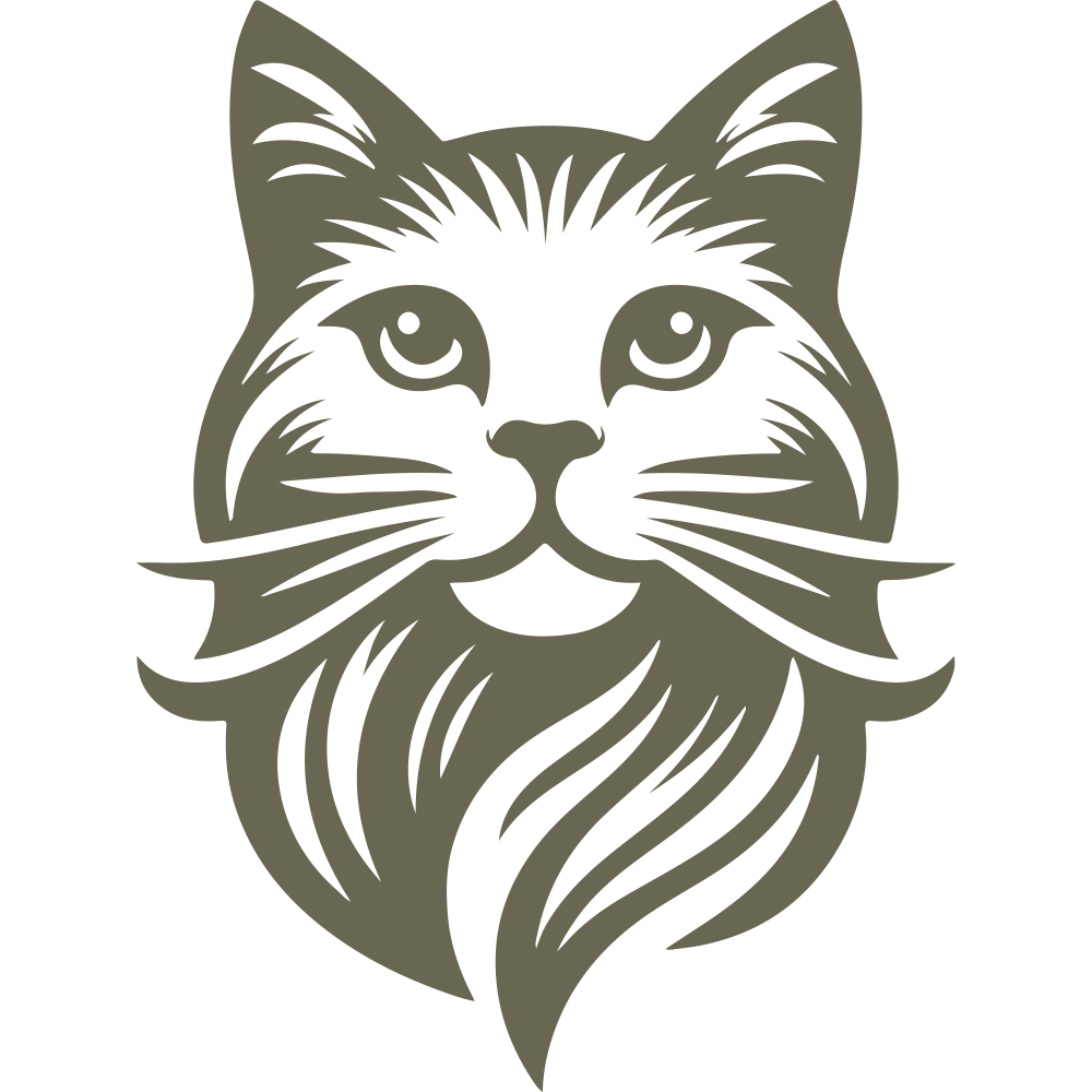 Majestic long-haired cat design featuring expressive eyes and flowing fur, ideal for feline lovers and leathercraft projects.