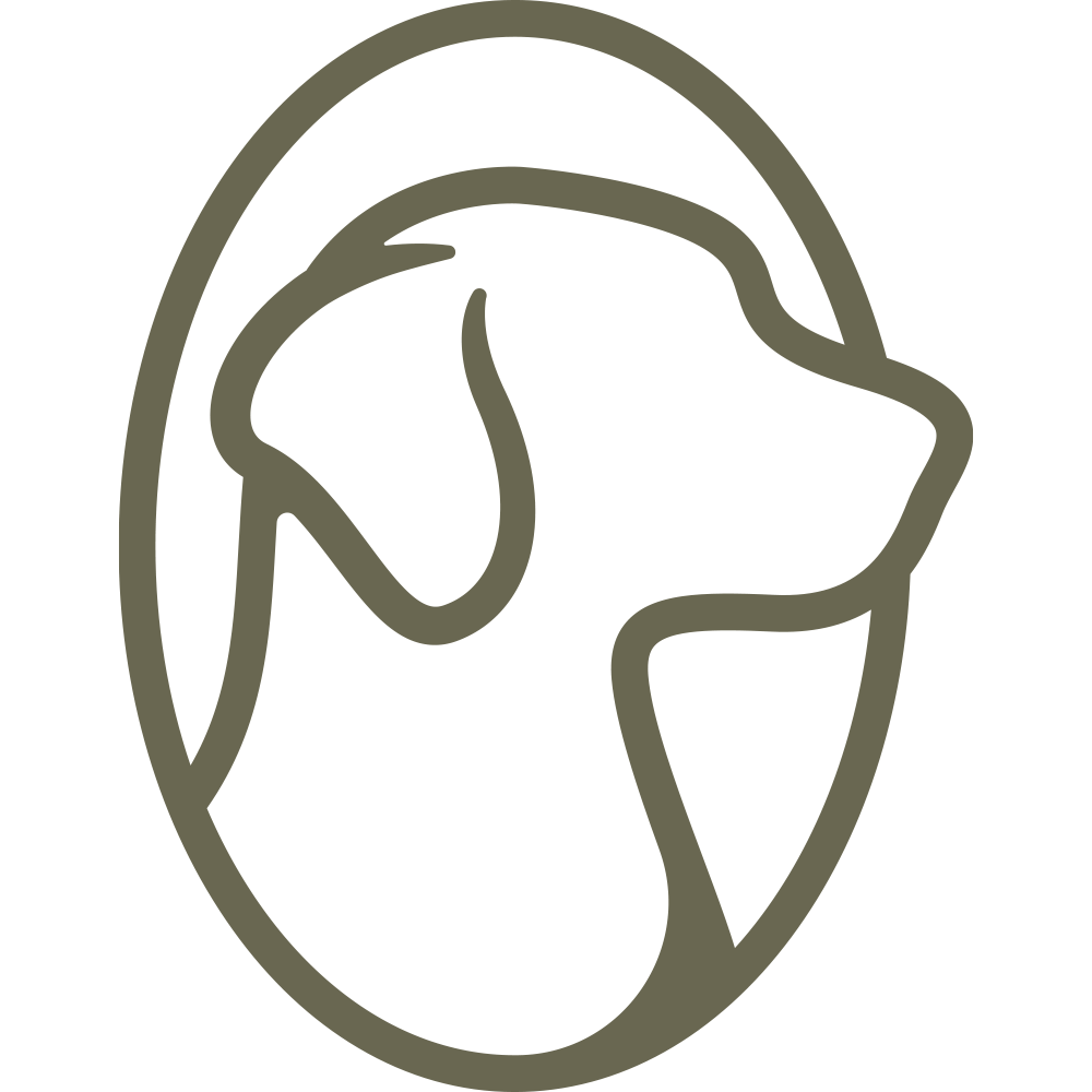 Minimalist dog silhouette inside an oval frame, featuring clean lines and a classic retriever or hound profile—perfect for pet lovers, dog trainers, and leathercraft projects.