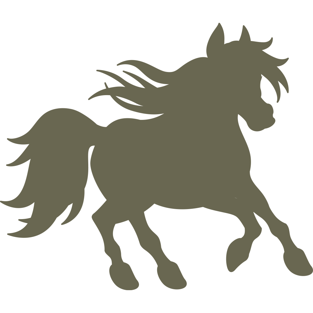 Silhouette illustration of a running horse with flowing mane, designed for use as a Delrin leather stamp.