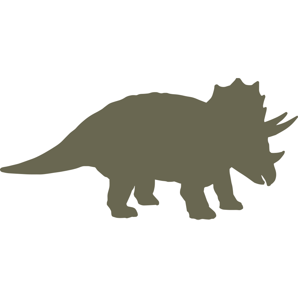 Silhouette illustration of a triceratops dinosaur with three horns and a large frill, designed for use as a Delrin leather stamp.