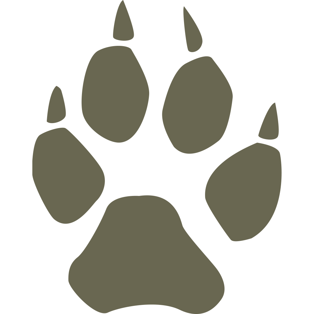 Silhouette illustration of an animal paw print with visible claw marks, designed for use as a Delrin leather stamp.
