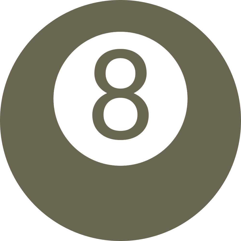 Eight ball billiards icon with bold circular outline, designed for a Delrin leather stamp.