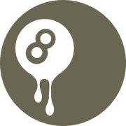 Stylized dripping 8-ball design with a bold, circular background, featuring a unique melting effect.