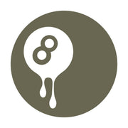 Stylized dripping 8-ball design with a bold, circular background, featuring a unique melting effect.