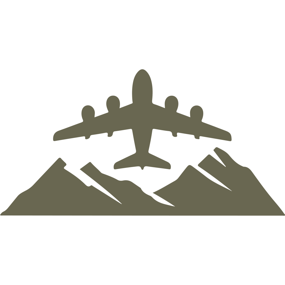 Silhouette of an airplane flying over a mountain range, symbolizing adventure and travel.