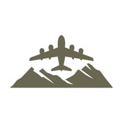 Silhouette of an airplane flying over a mountain range, symbolizing adventure and travel.