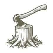 Axe in tree stump design for Delrin leather stamp with bark and woodgrain details.