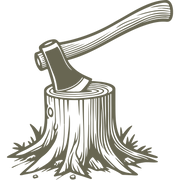 Axe in tree stump design for Delrin leather stamp with bark and woodgrain details.