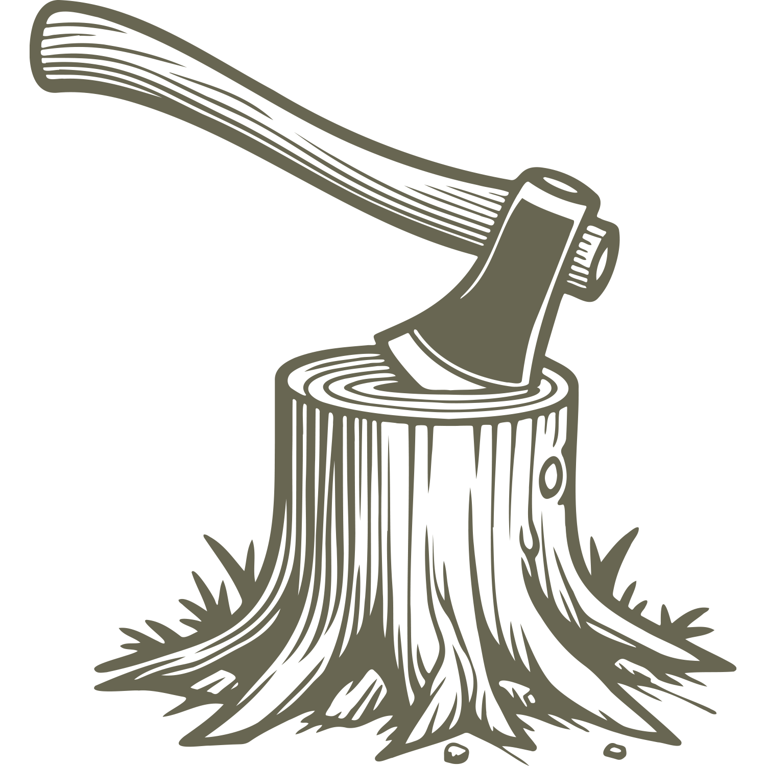 Axe in tree stump design for Delrin leather stamp with bark and woodgrain details.