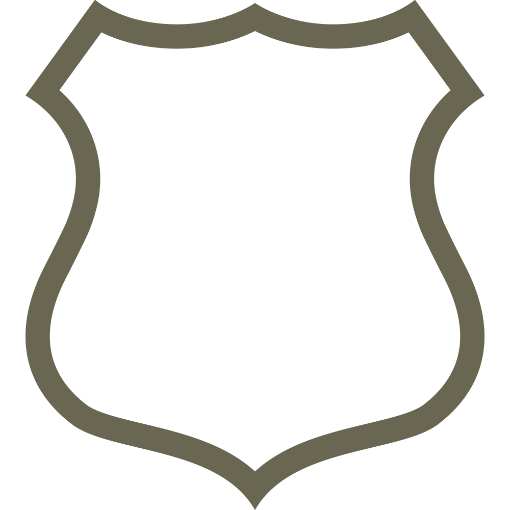 Classic police shield outline with a bold, curved frame, commonly used for law enforcement badges, emblems, and insignias.