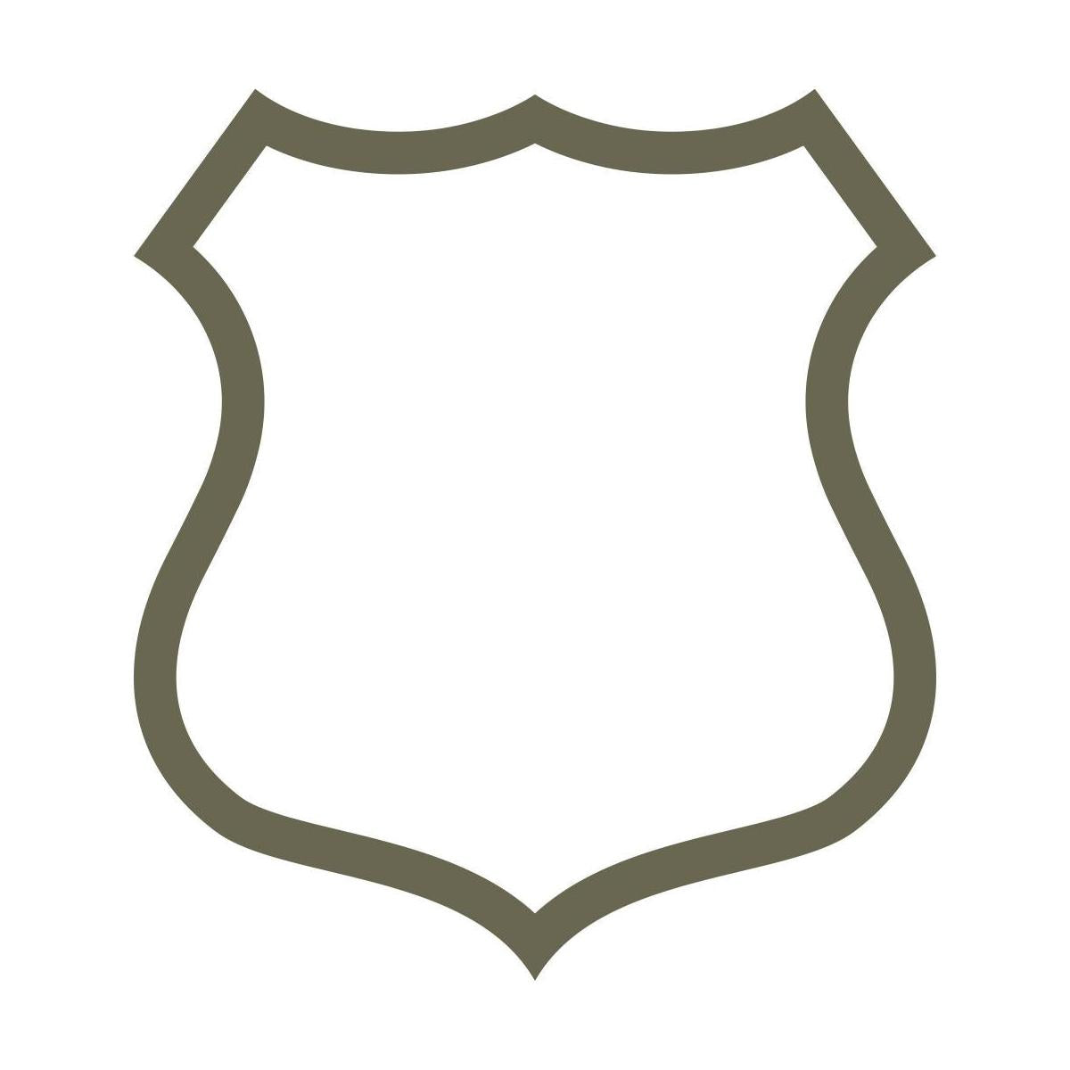 Classic police shield outline with a bold, curved frame, commonly used for law enforcement badges, emblems, and insignias.