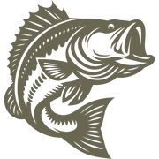 Detailed bass fish design featuring an open mouth, bold fins, and dynamic body contours.