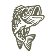 Delrin leather stamp with a jumping bass design, perfect for fishing-themed leatherworking projects.