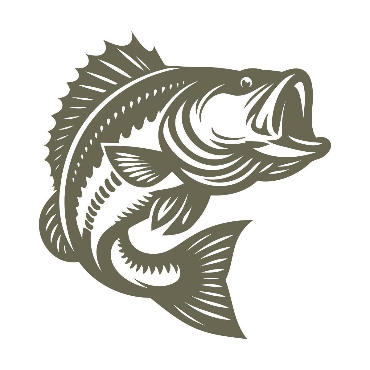 Detailed bass fish design featuring an open mouth, bold fins, and dynamic body contours.