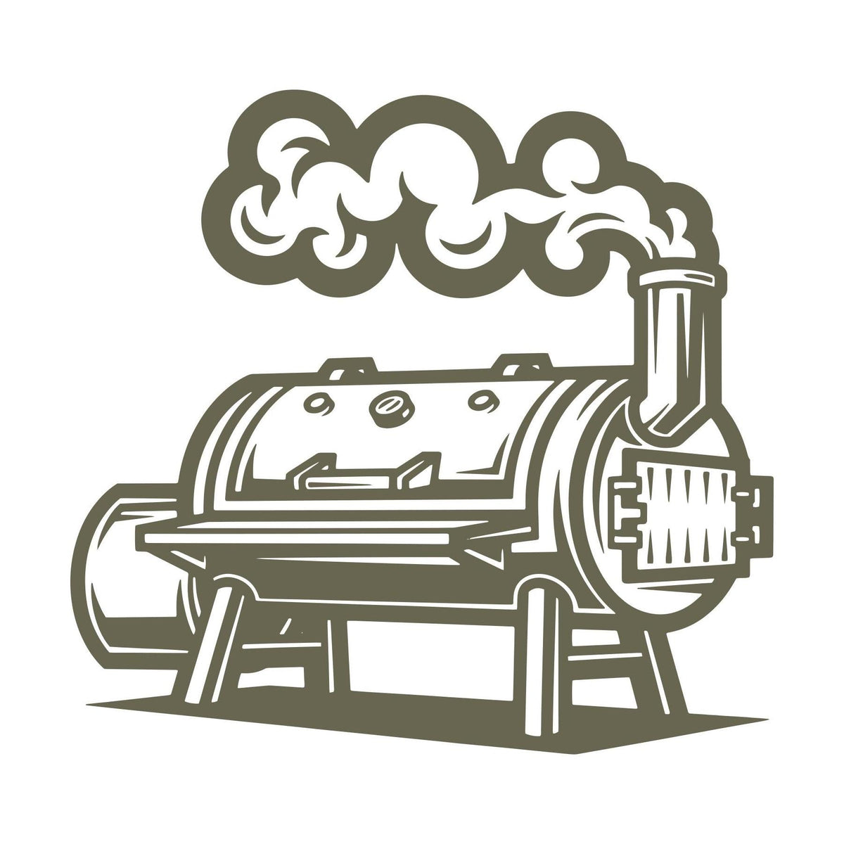 Delrin leather stamp design of a smoking BBQ smoker with bold details—perfect for grilling, barbecue, or outdoor cooking-themed leather projects.