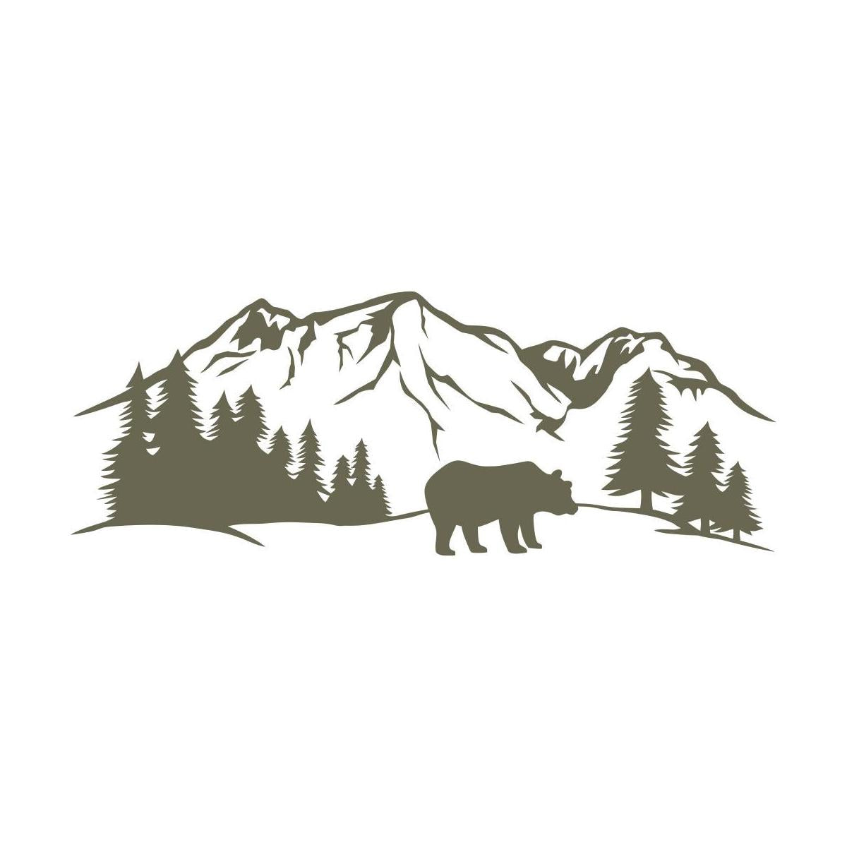 Delrin leather stamp with a mountain landscape and bear design, perfect for nature and outdoor-themed leatherworking projects.