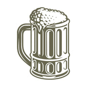 Detailed beer mug with thick handle, frothy foam overflow, and vintage-style glass texture—designed for Delrin leather stamping.