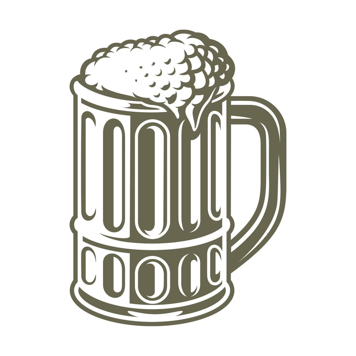 Detailed beer mug with thick handle, frothy foam overflow, and vintage-style glass texture—designed for Delrin leather stamping.