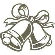 Elegant holiday bells design featuring two ringing bells tied together with a decorative ribbon bow.