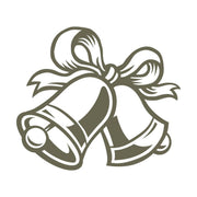 Elegant holiday bells design featuring two ringing bells tied together with a decorative ribbon bow.