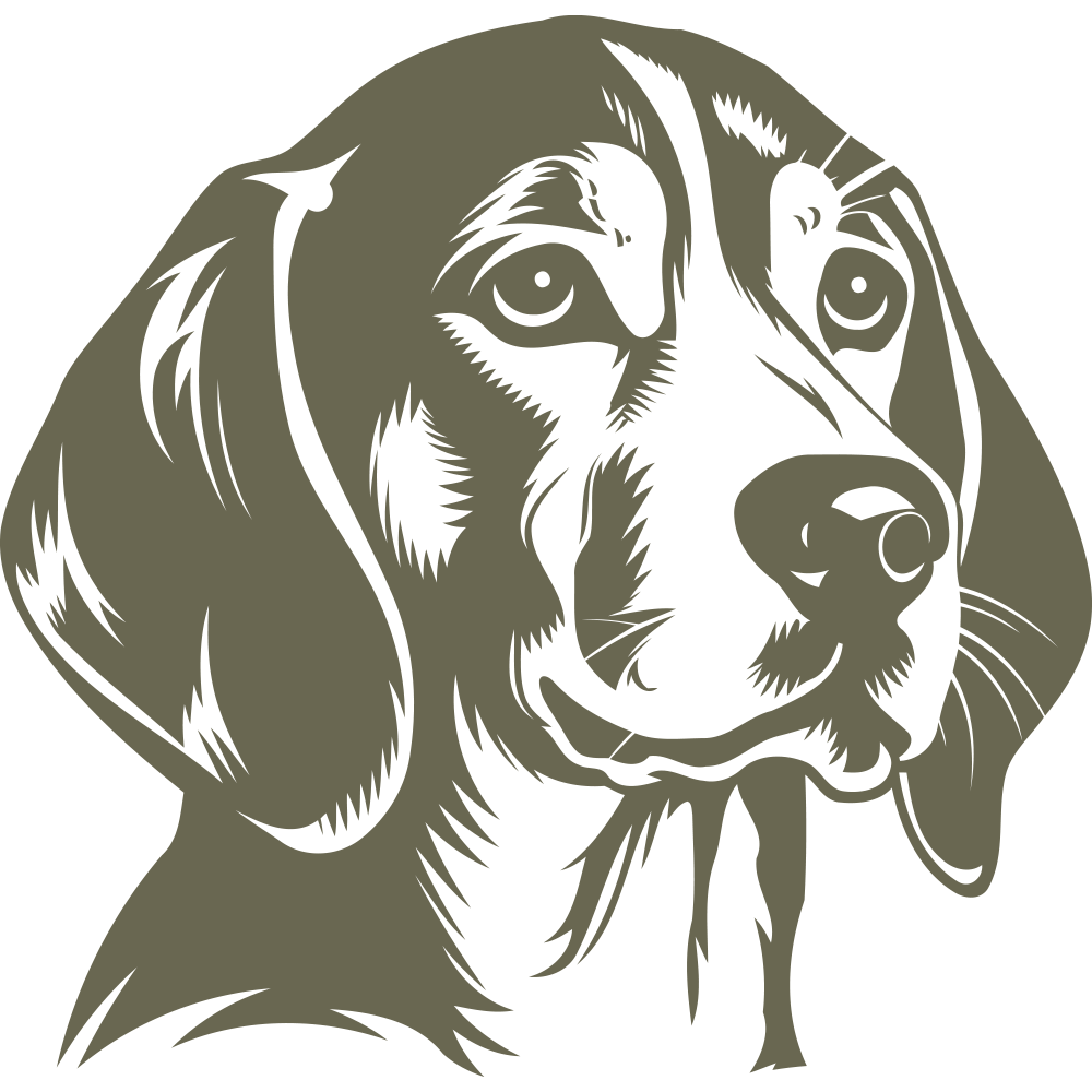 Detailed Beagle hound dog head design featuring expressive eyes, floppy ears, and realistic fur shading.