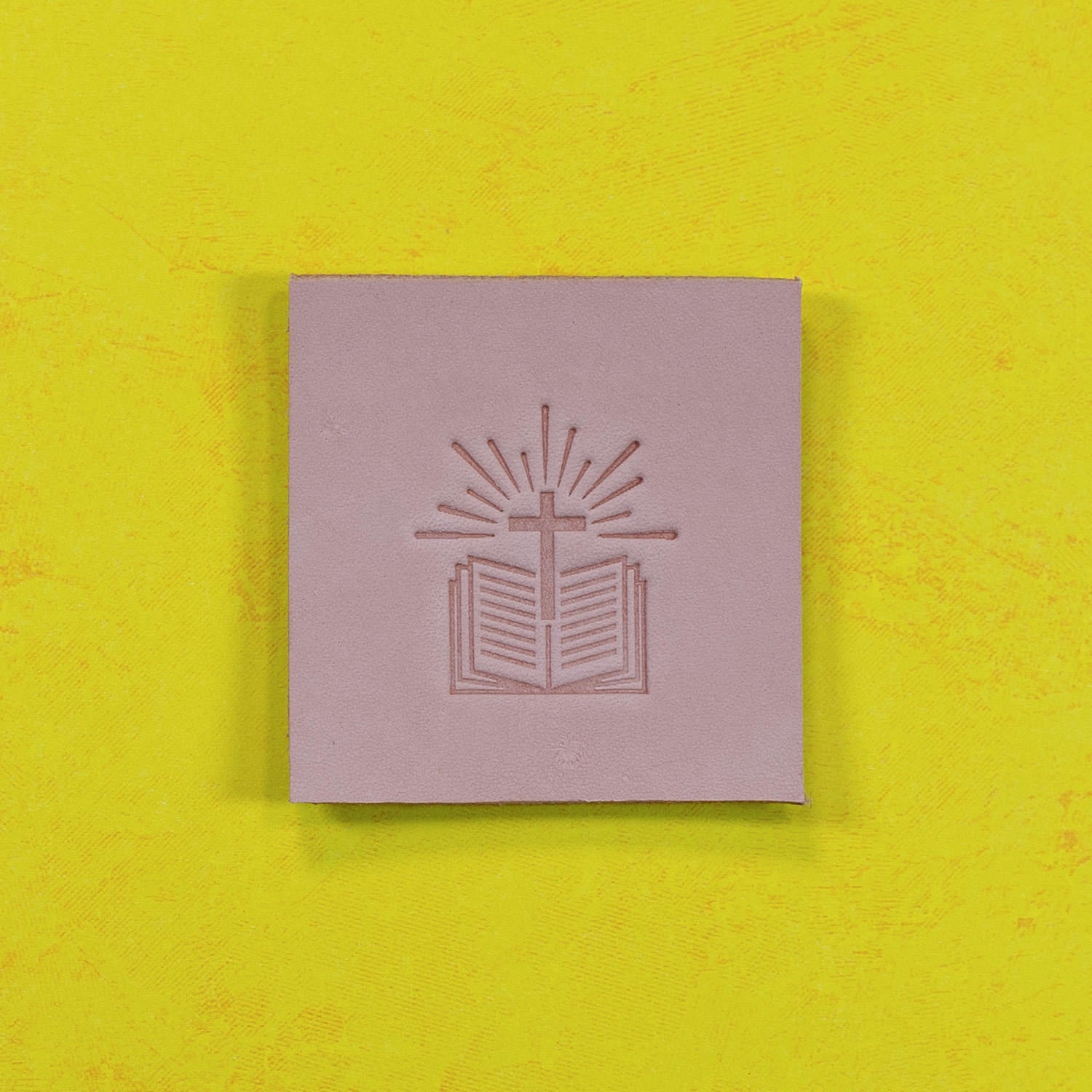 Open Bible with Cross Delrin Leather Stamp