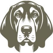Detailed hound dog head design featuring subtle shading, drooping ears, and soulful eyes.