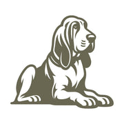 Illustrated Bloodhound dog design in a relaxed, seated pose, featuring long ears and expressive details.