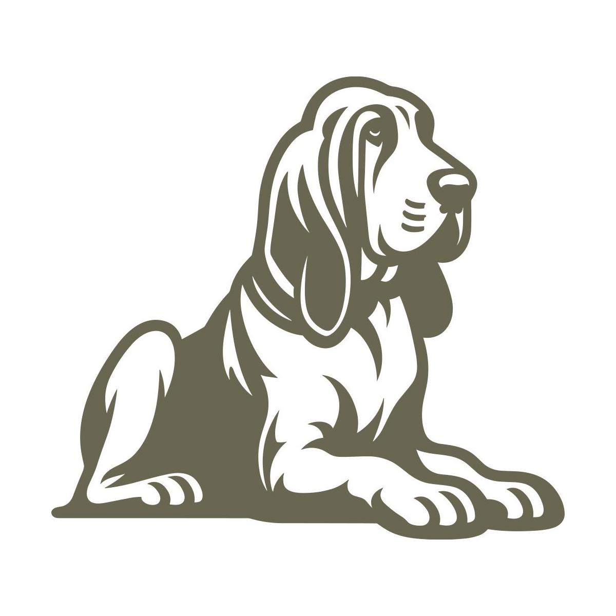 Illustrated Bloodhound dog design in a relaxed, seated pose, featuring long ears and expressive details.