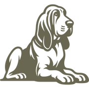 Illustrated Bloodhound dog design in a relaxed, seated pose, featuring long ears and expressive details.