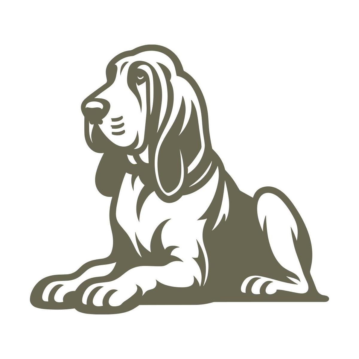 Illustrated Bloodhound dog design in a relaxed, seated pose, featuring long ears and expressive details.