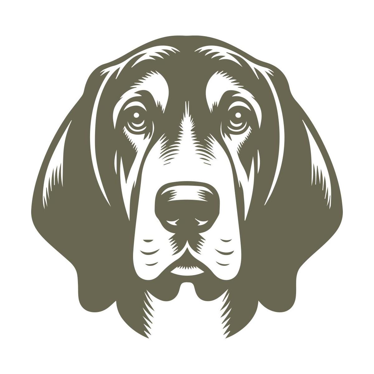 Detailed hound dog head design featuring subtle shading, drooping ears, and soulful eyes.