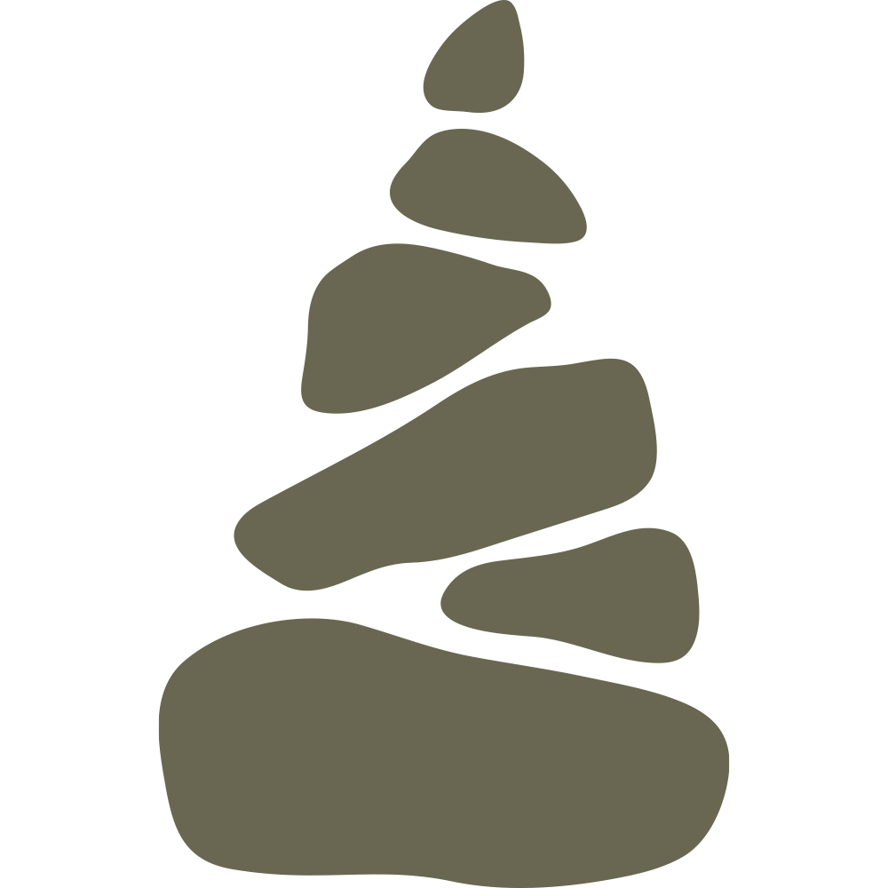 Minimalist cairn rock stack design featuring smooth, balanced stones arranged in a pyramid shape, symbolizing harmony, meditation, and outdoor wayfinding.