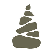 Minimalist cairn rock stack design featuring smooth, balanced stones arranged in a pyramid shape, symbolizing harmony, meditation, and outdoor wayfinding.