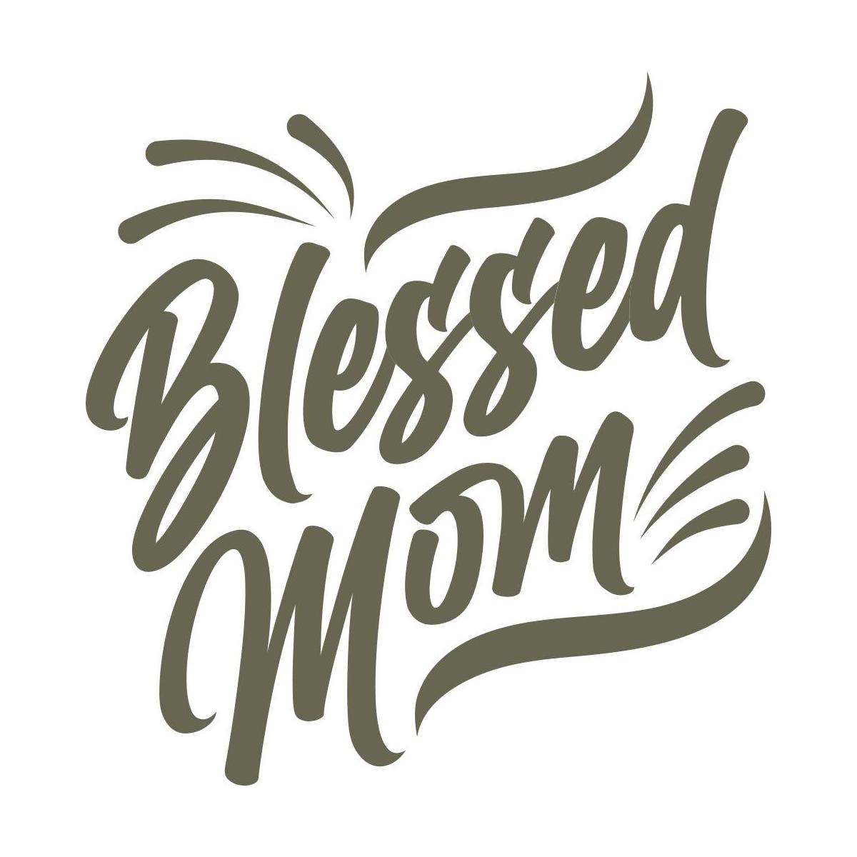 Hand-lettered “Blessed Mom” design in a flowing script style—ideal for crafting heartfelt leather gifts for Mother’s Day, birthdays, or everyday appreciation.