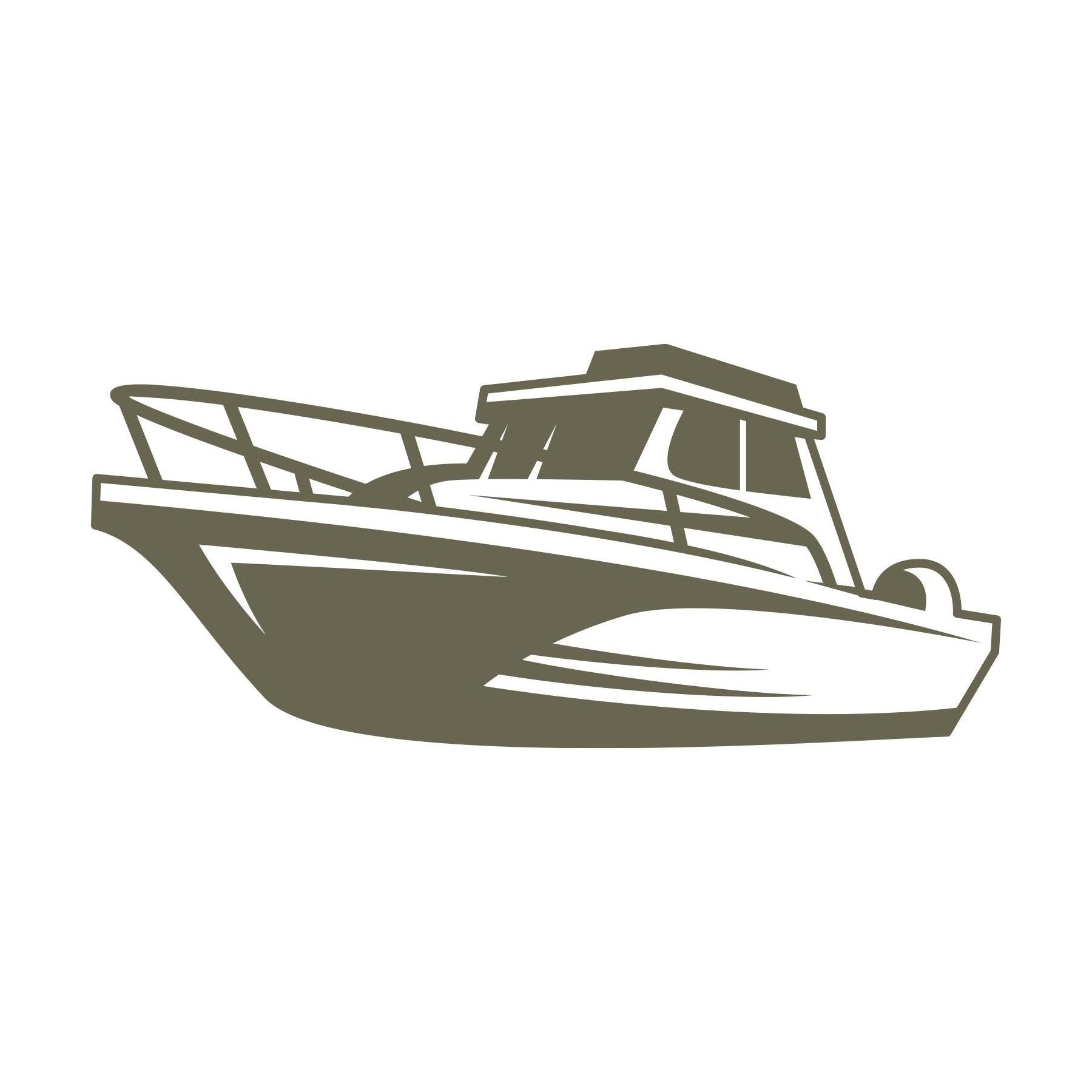 Delrin leather stamp design of a detailed fishing boat, perfect for fishing-themed leather projects.
