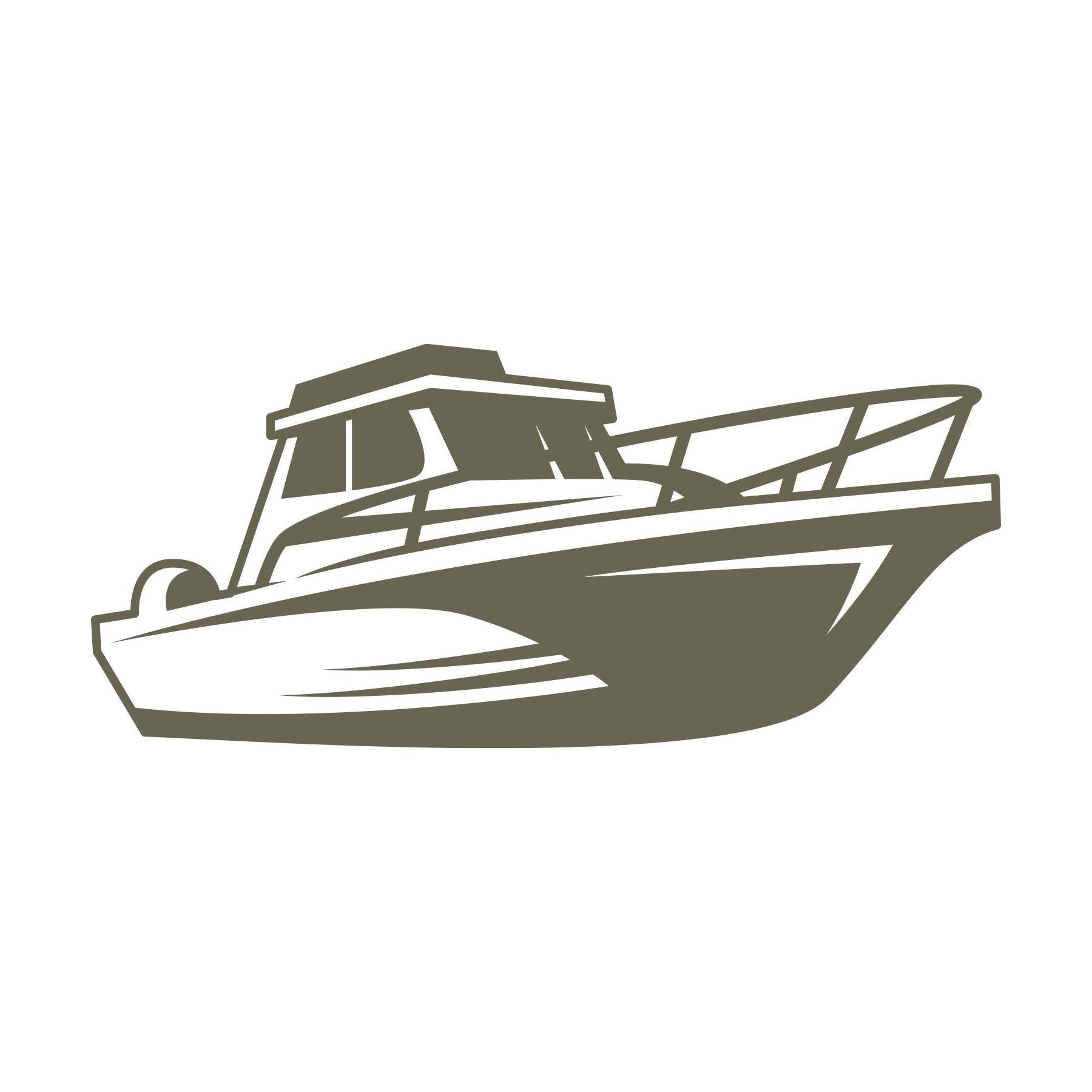 Delrin leather stamp design of a detailed fishing boat, perfect for fishing-themed leather projects.