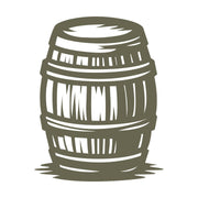 Delrin leather stamp design of a classic wooden barrel with metal bands and carved line details, perfect for whiskey or wine-themed leather projects.