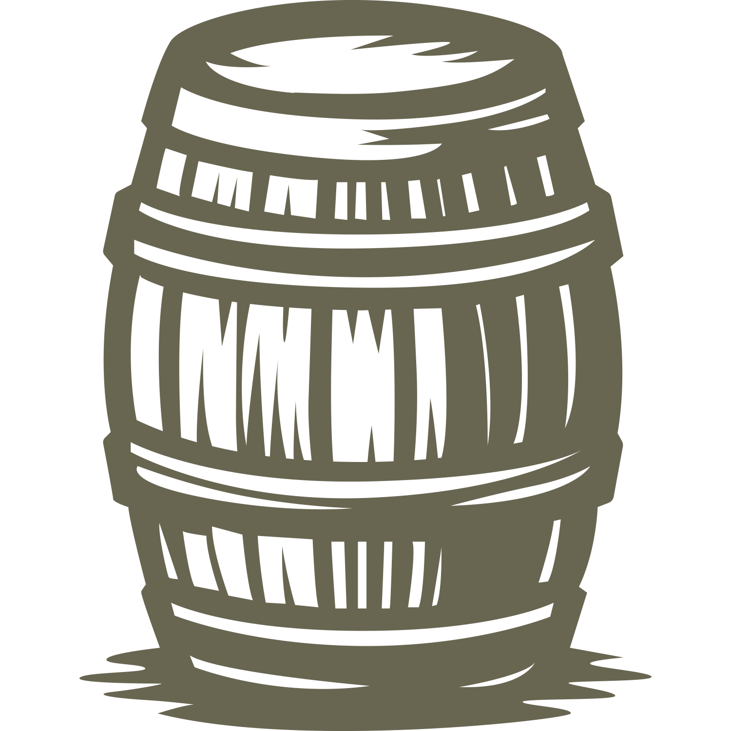 Delrin leather stamp design of a classic wooden barrel with metal bands and carved line details, perfect for whiskey or wine-themed leather projects.