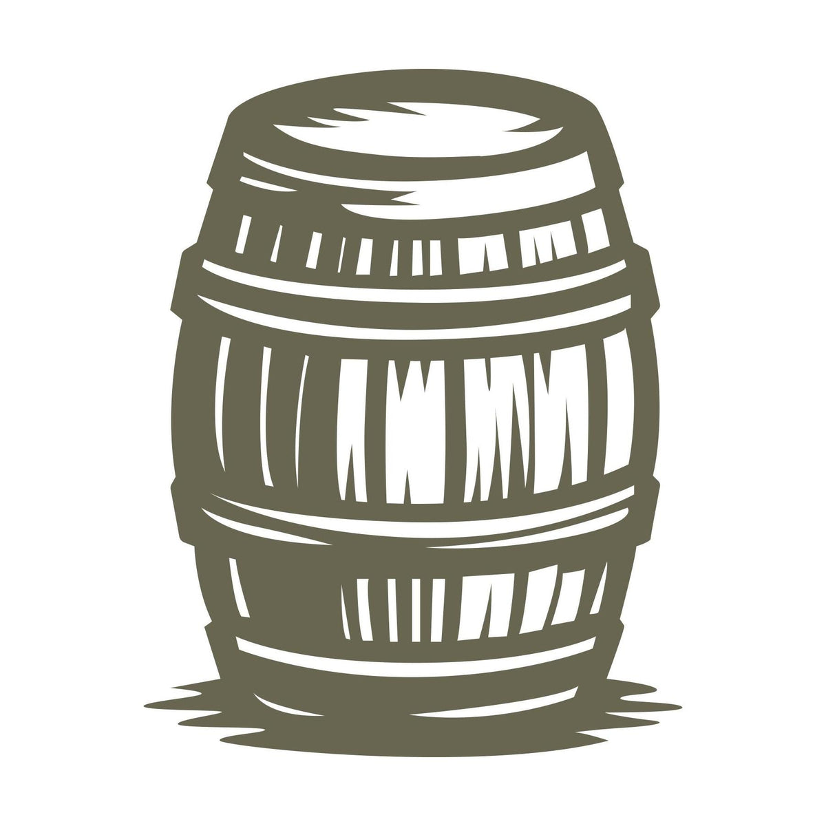Delrin leather stamp design of a classic wooden barrel with metal bands and carved line details, perfect for whiskey or wine-themed leather projects.