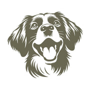 Happy dog design featuring a fluffy coat, expressive eyes, and an open-mouthed, joyful expression.