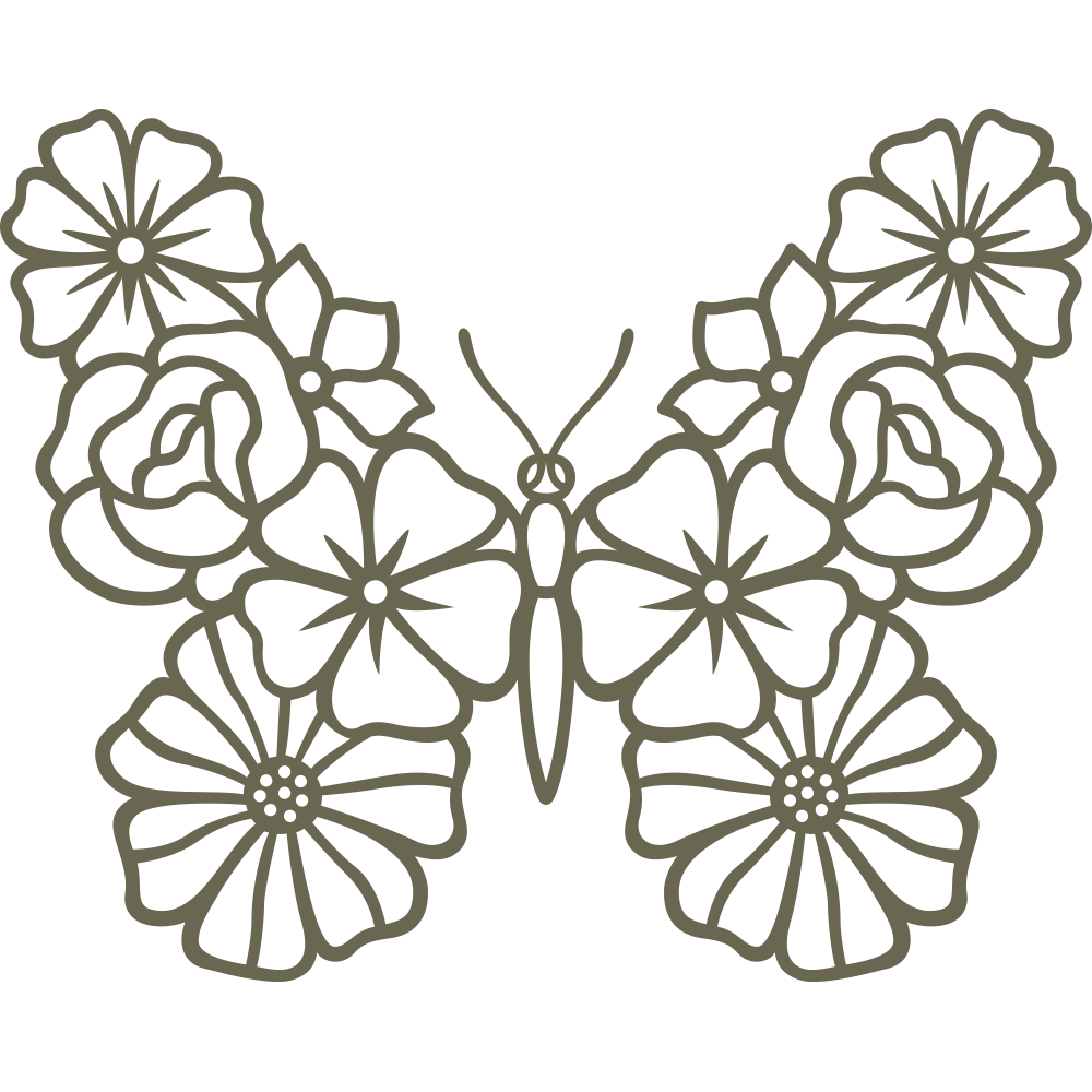 Butterfly design intricately formed with floral patterns, combining delicate flowers and bold symmetry.