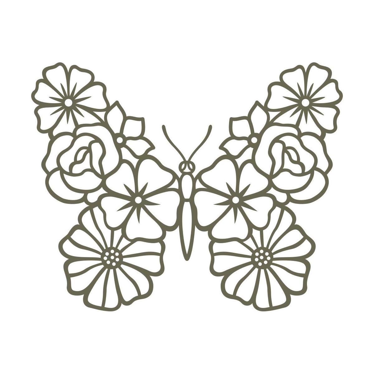 Butterfly design intricately formed with floral patterns, combining delicate flowers and bold symmetry.