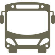 Modern bus design featuring a front-facing view with large windows, headlights, and side mirrors, representing public transportation and urban commuting.