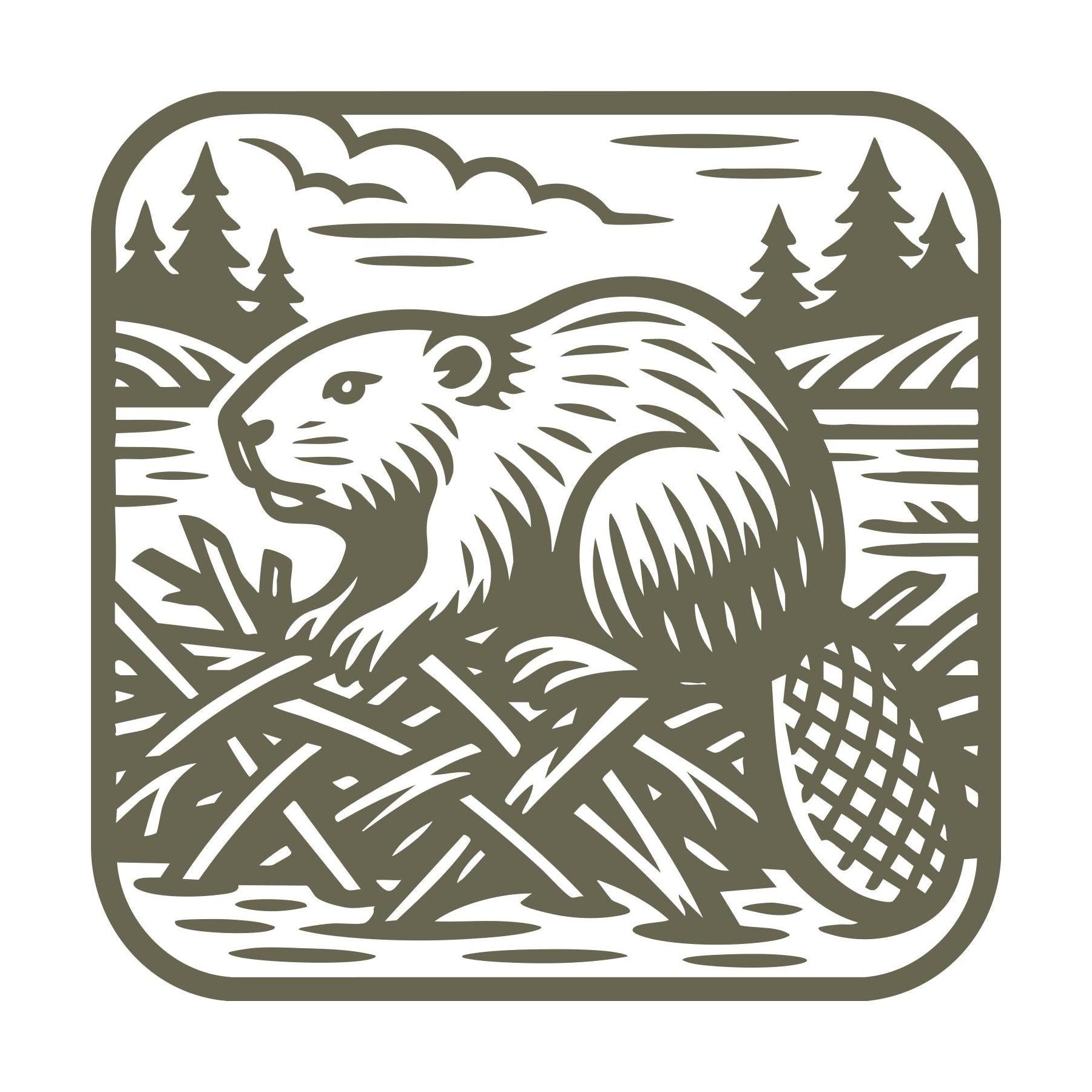 Beaver in Dam Delrin Leather Stamp