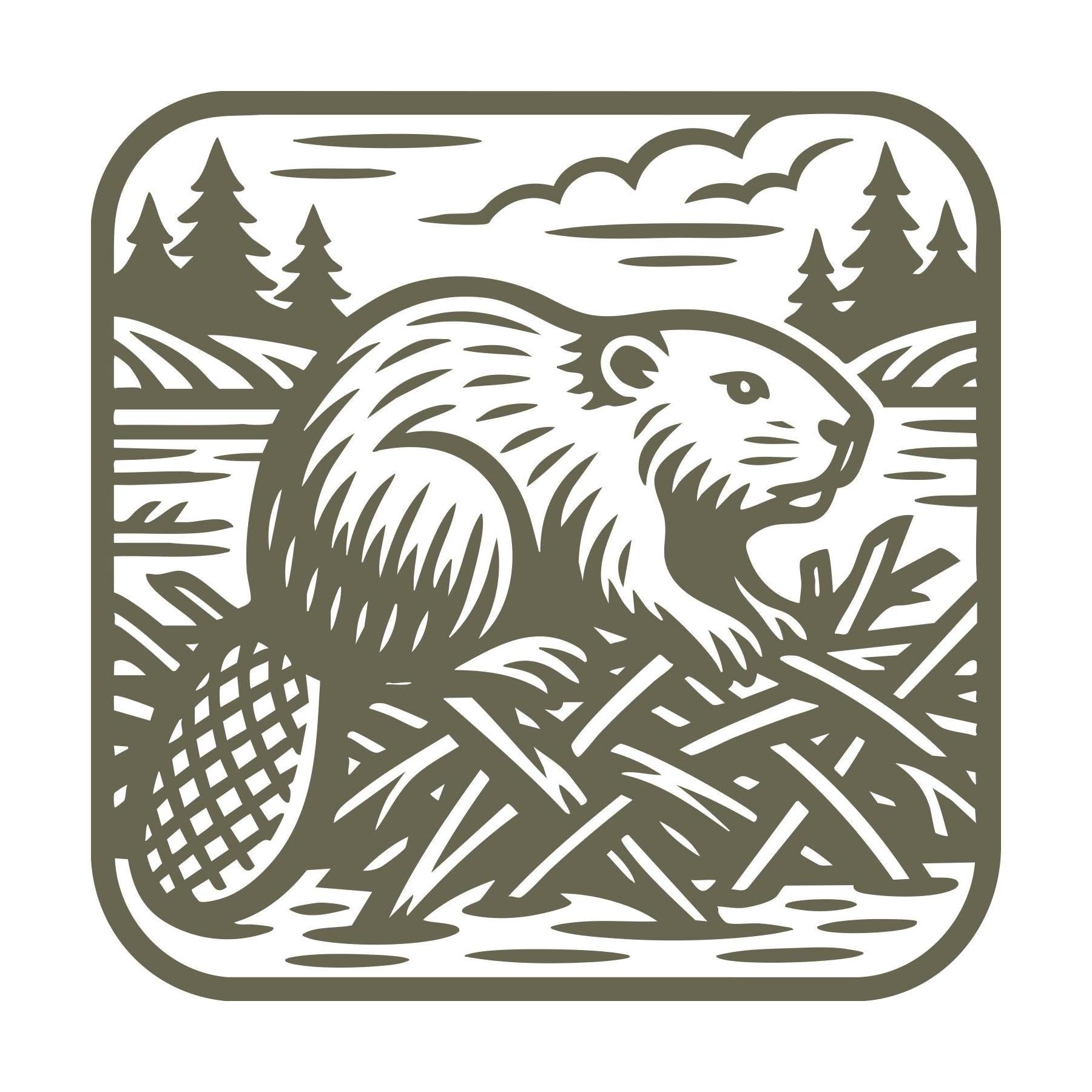 Beaver in Dam Delrin Leather Stamp