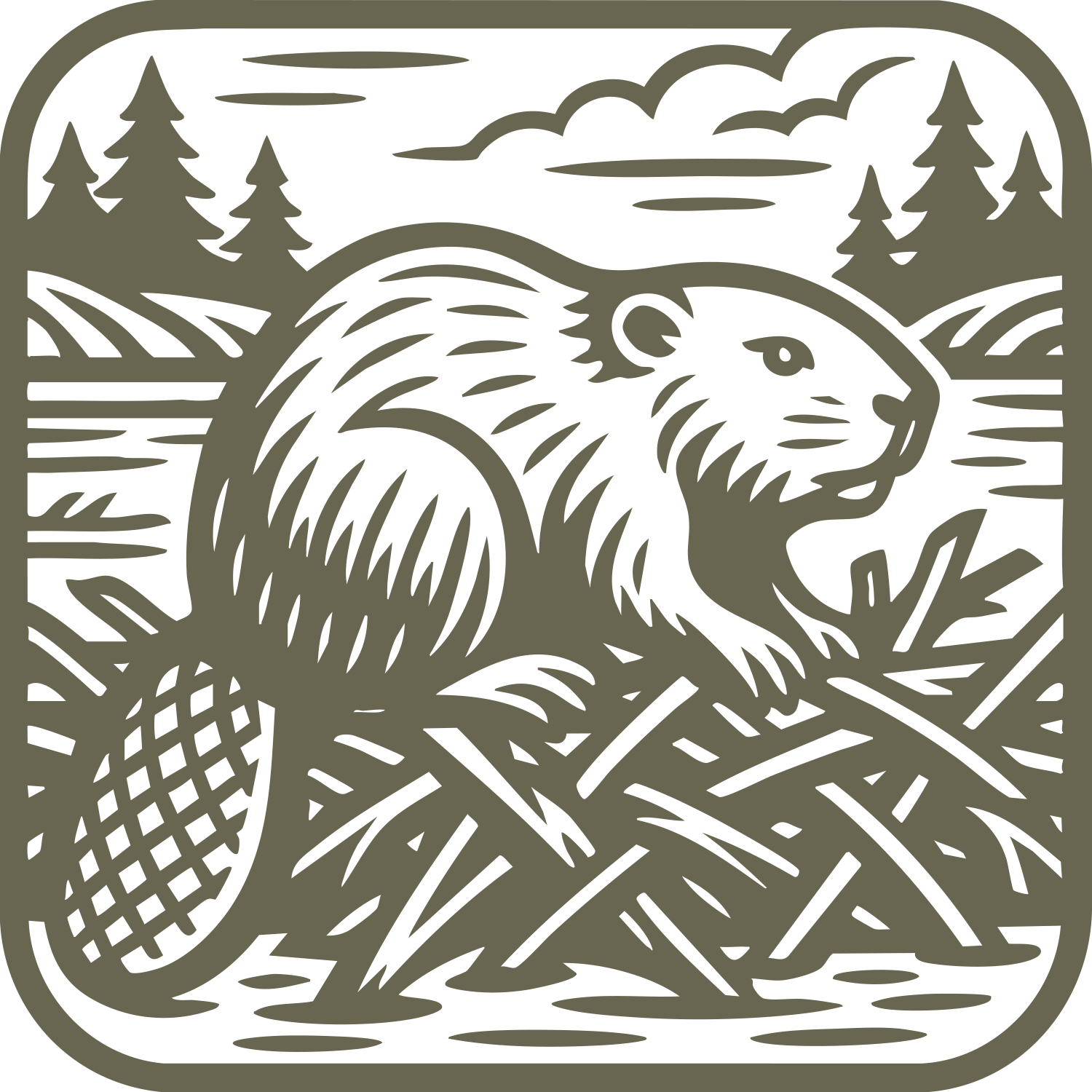 Beaver in Dam Delrin Leather Stamp
