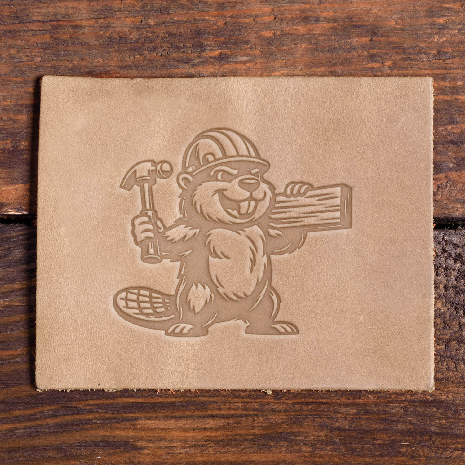 Beaver in Hard Hat Delrin Leather Stamp